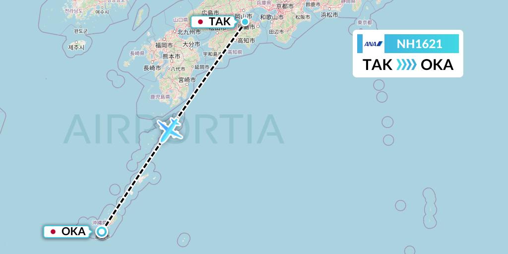 NH1621 All Nippon Airways Flight Map: Takamatsu to Naha