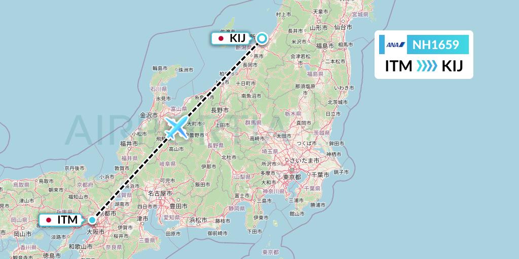 NH1659 All Nippon Airways Flight Map: Osaka to Niigata