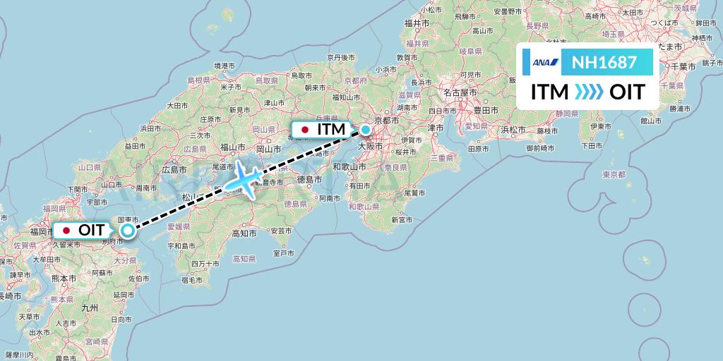 NH1687 All Nippon Airways Flight Map: Osaka to Oita