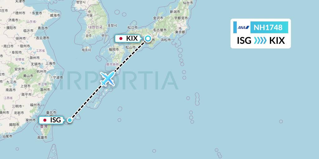 NH1748 All Nippon Airways Flight Map: Ishigaki to Osaka