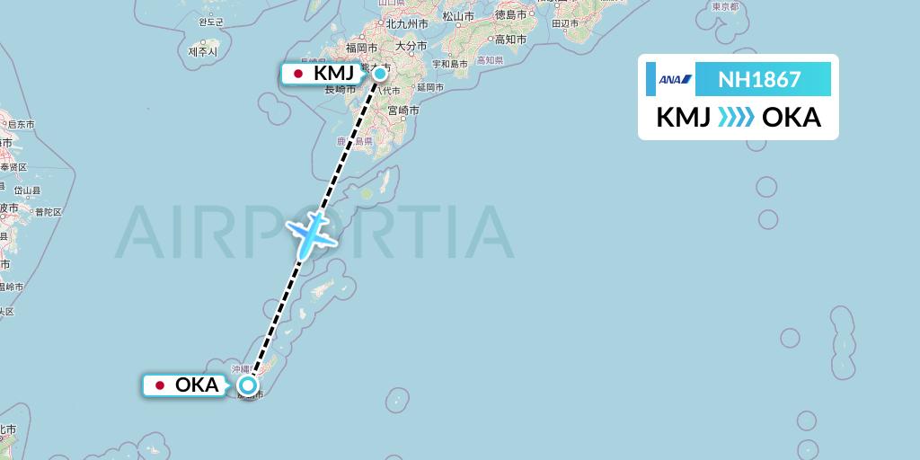 NH1867 All Nippon Airways Flight Map: Kumamoto to Naha