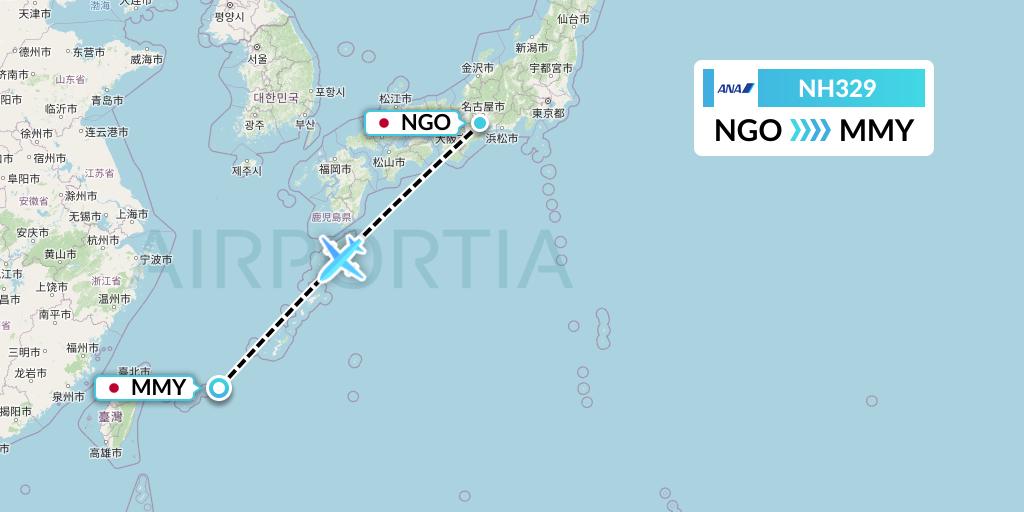 NH329 All Nippon Airways Flight Map: Nagoya to Miyako