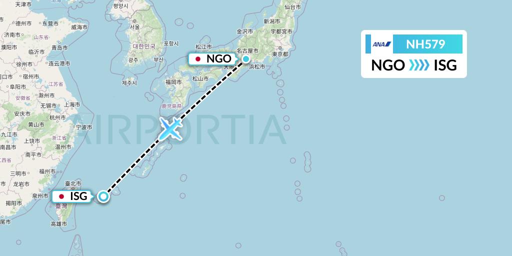 NH579 All Nippon Airways Flight Map: Nagoya to Ishigaki
