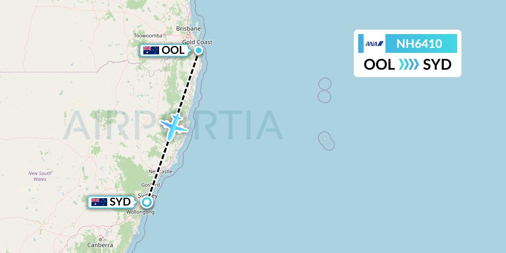 NH6410 All Nippon Airways Flight Map: Gold Coast to Sydney