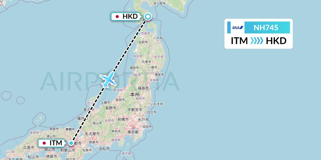 NH745 All Nippon Airways Flight Map: Osaka to Hakodate