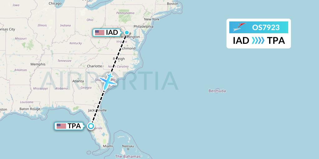 OS7923 Austrian Airlines Flight Map: Washington to Tampa