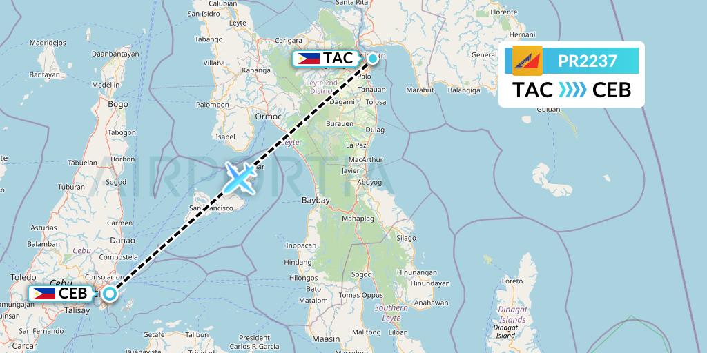PR2237 Philippine Airlines Flight Map: Tacloban to Cebu