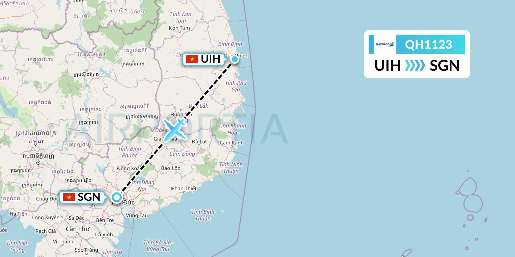 QH1123 Bamboo Airways Flight Map: Qui Nhon to Ho Chi Minh City