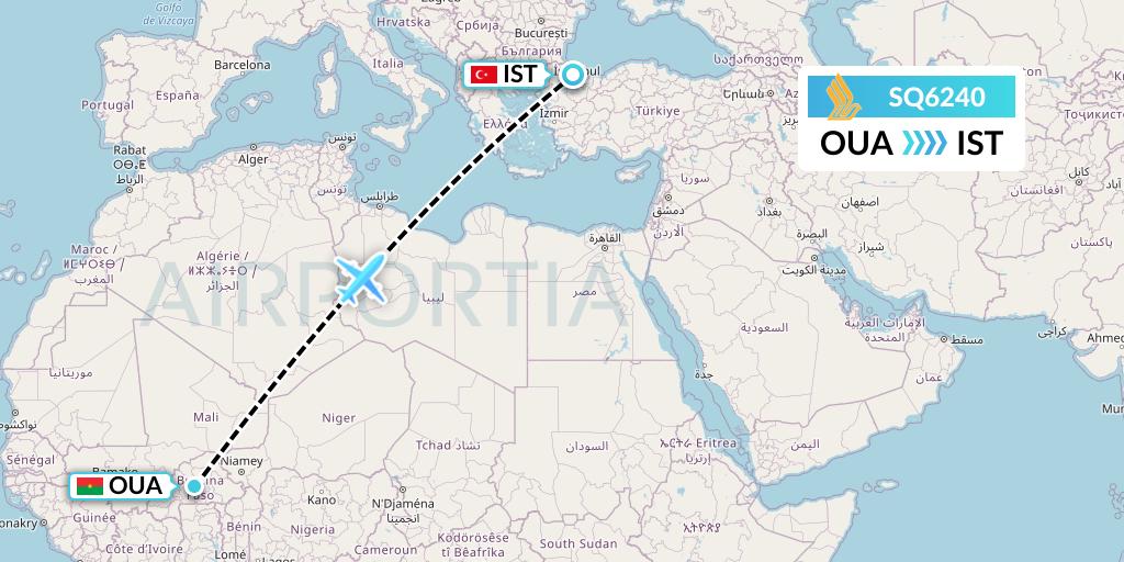 SQ6240 Singapore Airlines Flight Map: Ouagadougou to Istanbul