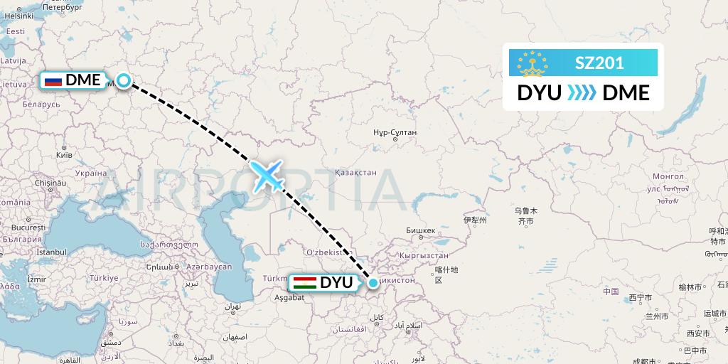 SZ201 Somon Air Flight Map: Dushanbe to Moscow