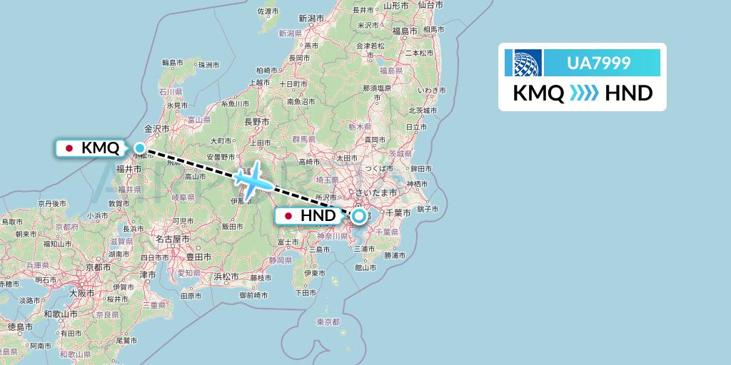 UA7999 United Airlines Flight Map: Komatsu to Tokyo