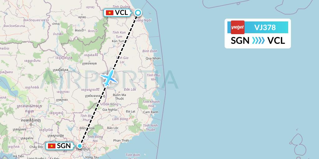 VJ378 VietJet Air Flight Map: Ho Chi Minh City to Chu Lai