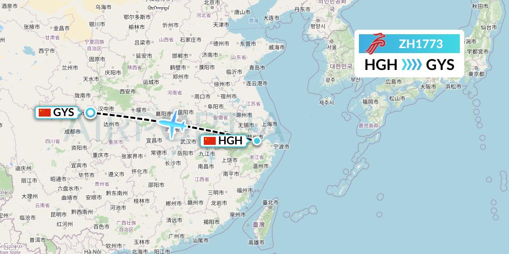 ZH1773 Shenzhen Airlines Flight Map: Hangzhou to Guangyuan
