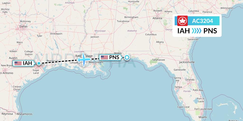 AC3204 Air Canada Flight Map: Houston to Pensacola