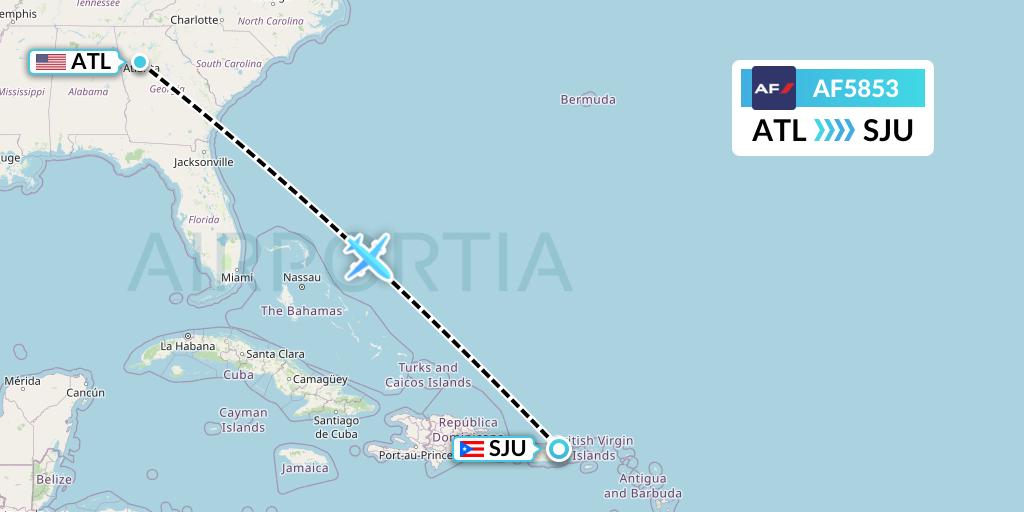 AF5853 Air France Flight Map: Atlanta to San Juan
