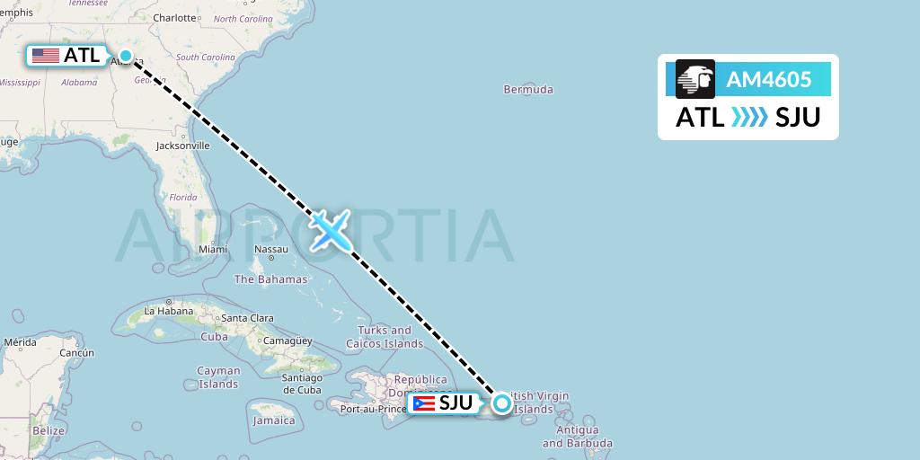 AM4605 Aeromexico Flight Map: Atlanta to San Juan