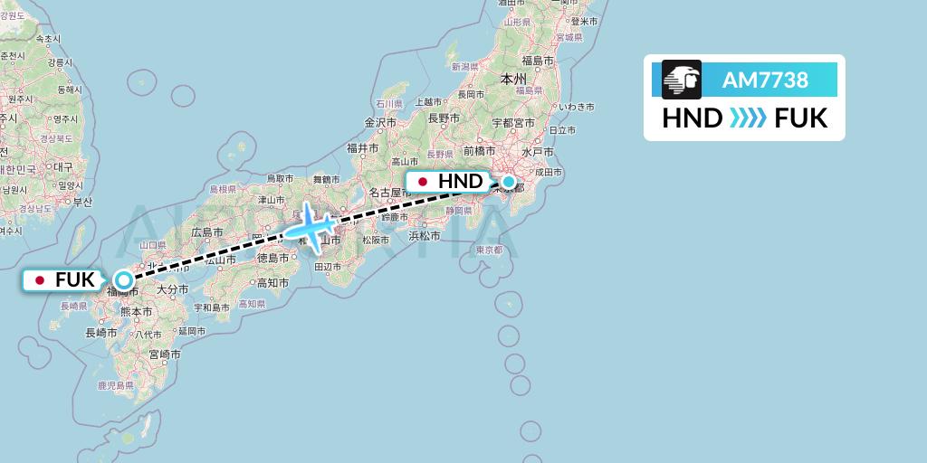 AM7738 Aeromexico Flight Map: Tokyo to Fukuoka