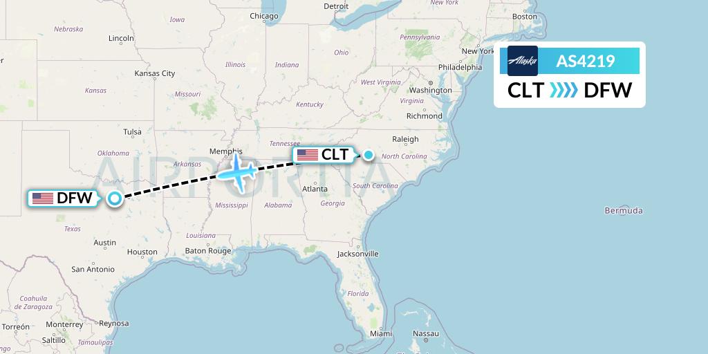AS4219 Alaska Airlines Flight Map: Charlotte to Dallas
