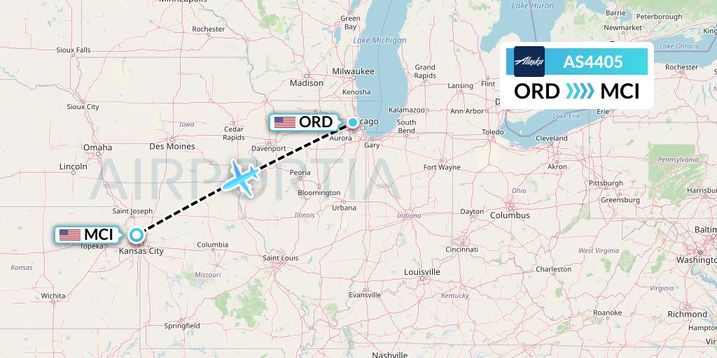 AS4405 Alaska Airlines Flight Map: Chicago to Kansas City