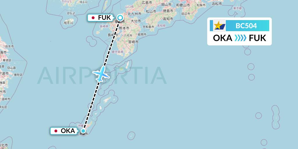 BC504 Skymark Airlines Flight Map: Naha to Fukuoka