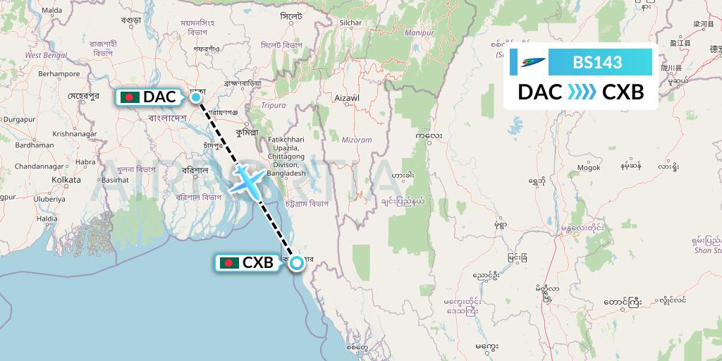 BS143 US-Bangla Airlines Flight Map: Dhaka to Cox's Bazar