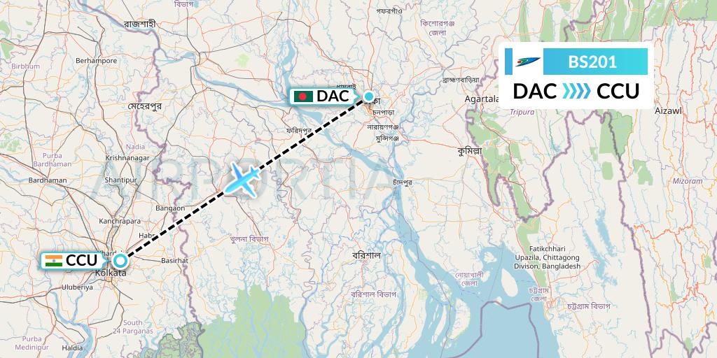 BS201 US-Bangla Airlines Flight Map: Dhaka to Kolkata