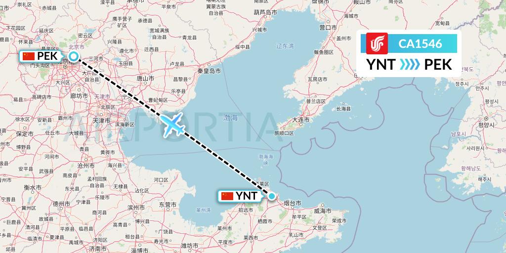 CA1546 Air China Flight Map: Yantai to Beijing