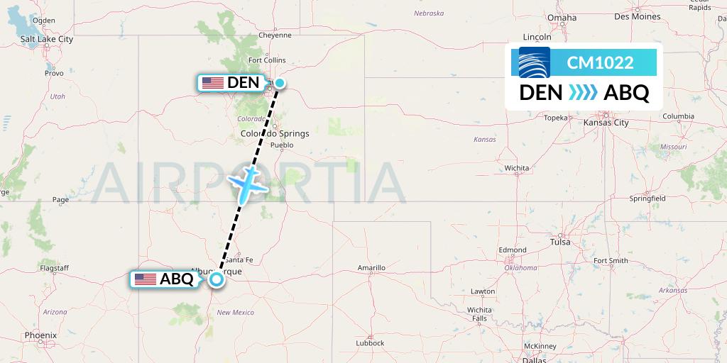 CM1022 Copa Airlines Flight Map: Denver to Albuquerque