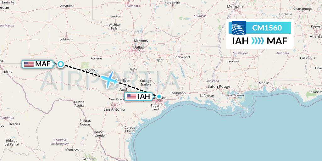 CM1560 Copa Airlines Flight Map: Houston to Midland