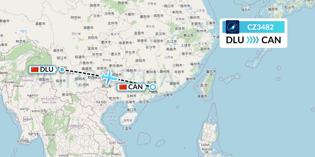 CZ3482 China Southern Airlines Flight Map: Dali to Guangzhou
