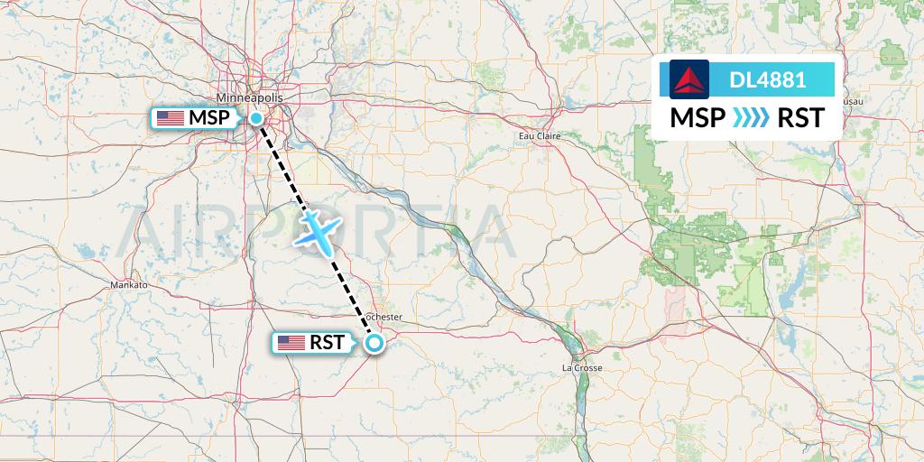DL4881 Delta Air Lines Flight Map: Minneapolis to Rochester