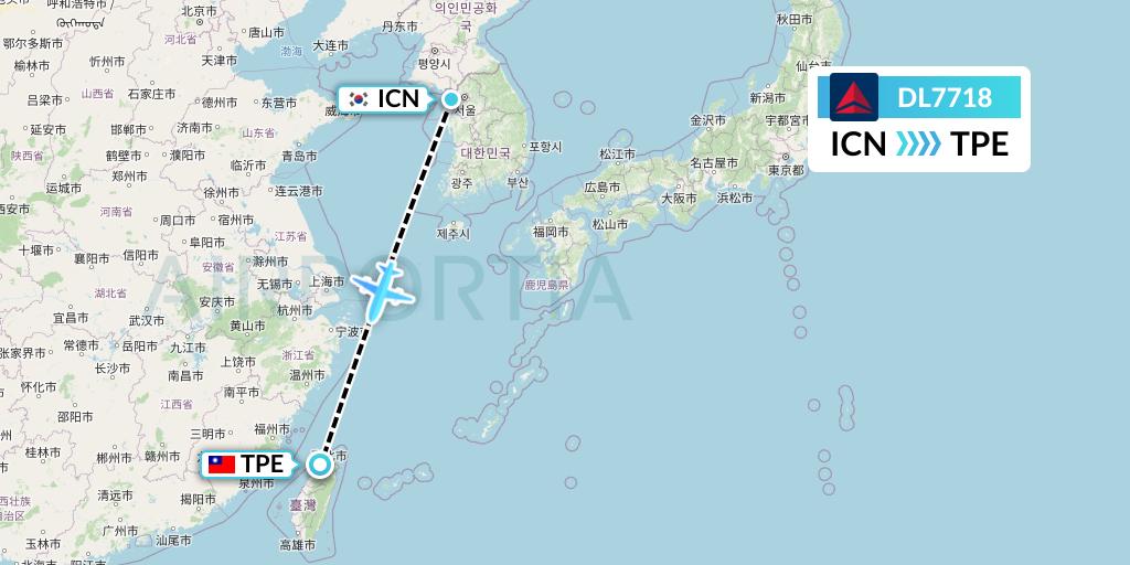 DL7718 Delta Air Lines Flight Map: Seoul to Taipei