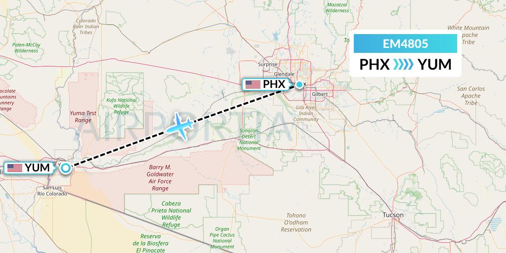 EM4805 Empire Airlines Flight Map: Phoenix to Yuma