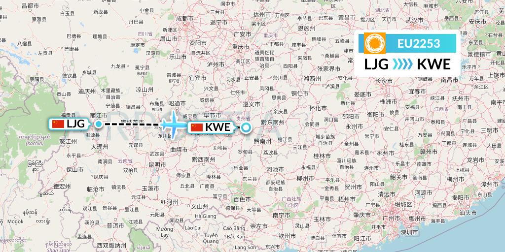 EU2253 Chengdu Airlines Flight Map: Lijiang to Guiyang