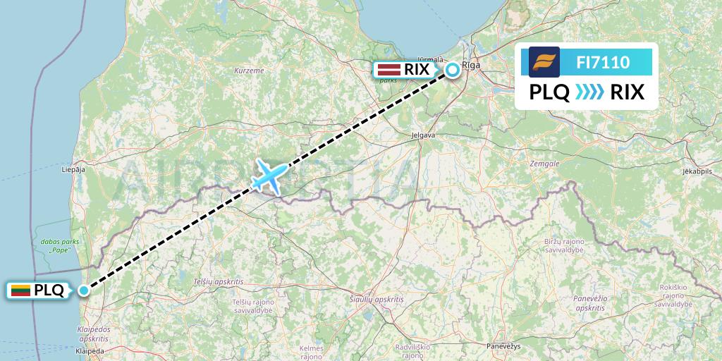 FI7110 Icelandair Flight Map: Palanga to Riga