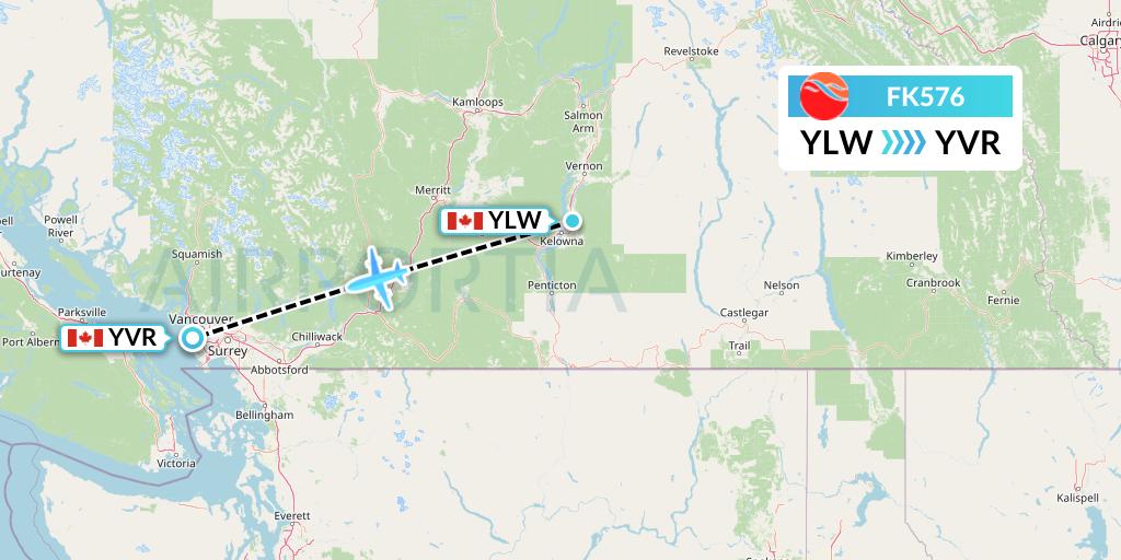 FK576 Kelowna Flightcraft Air Flight Map: Kelowna to Vancouver