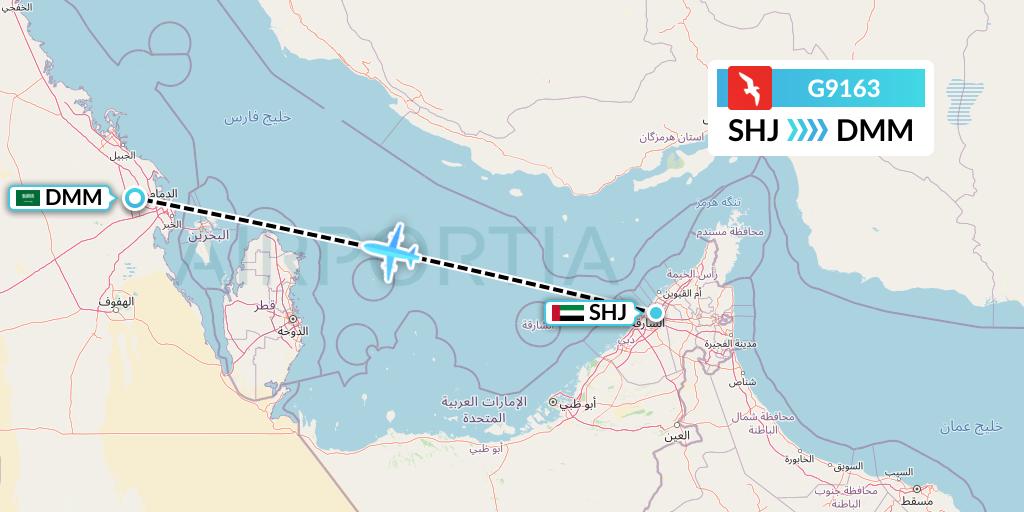 G9163 Air Arabia Flight Map: Sharjah to Dammam