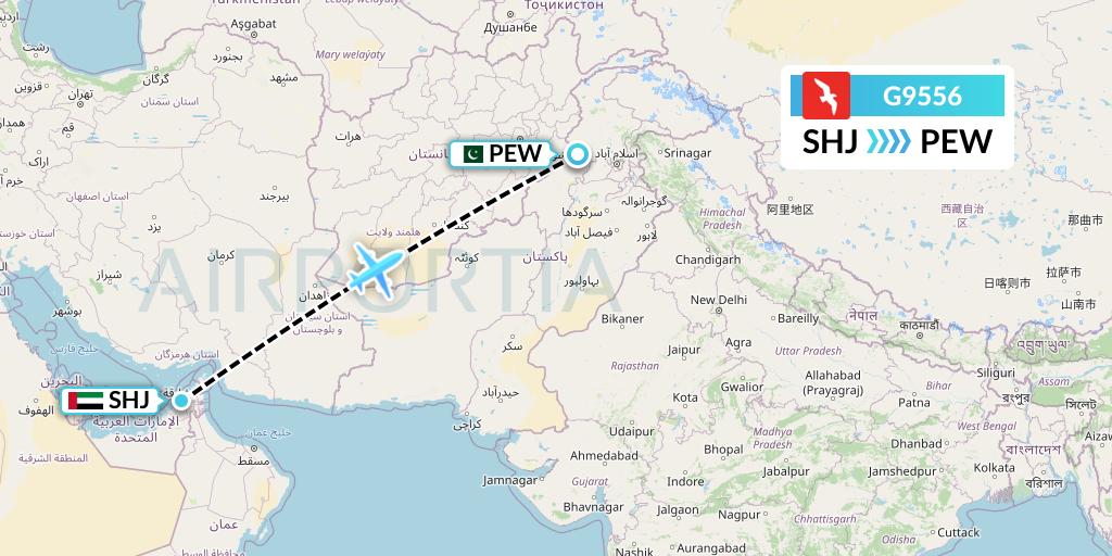 G9556 Air Arabia Flight Map: Sharjah to Peshawar