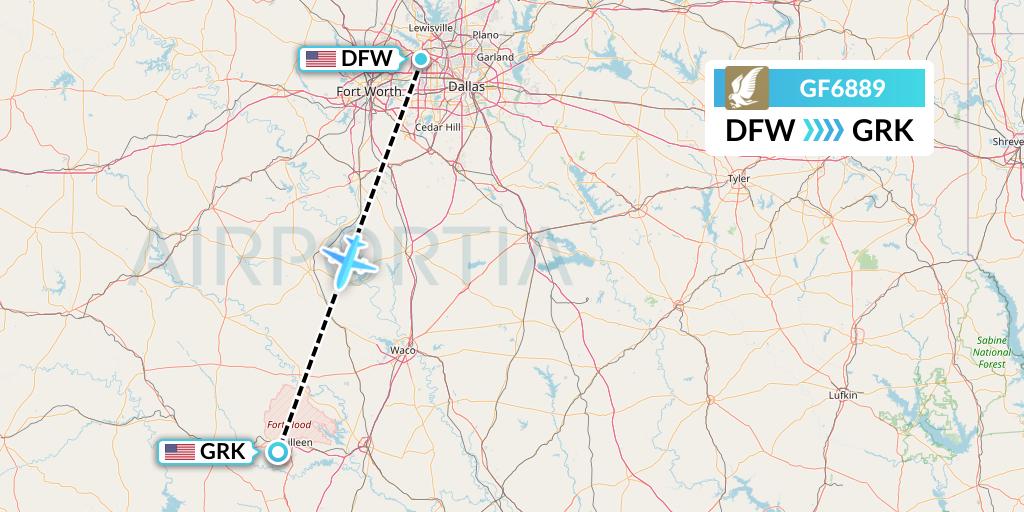 GF6889 Gulf Air Flight Map: Dallas to Killeen