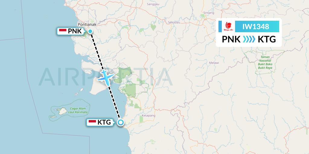 IW1348 Wings Air Flight Map: Pontianak to Ketapang