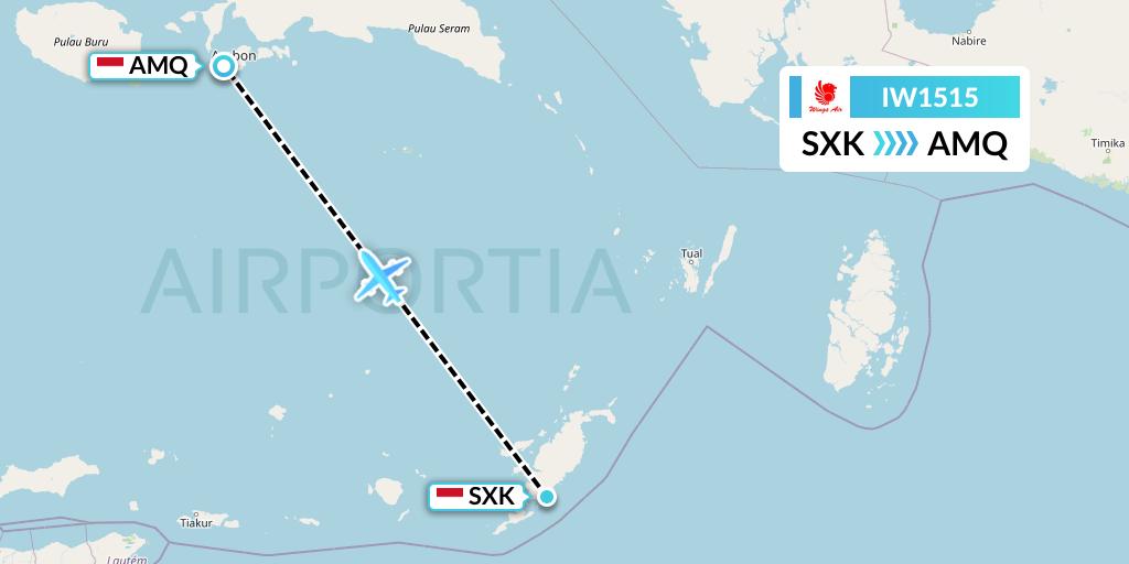 IW1515 Wings Air Flight Map: Saumlaki-Yamdena Island to Ambon
