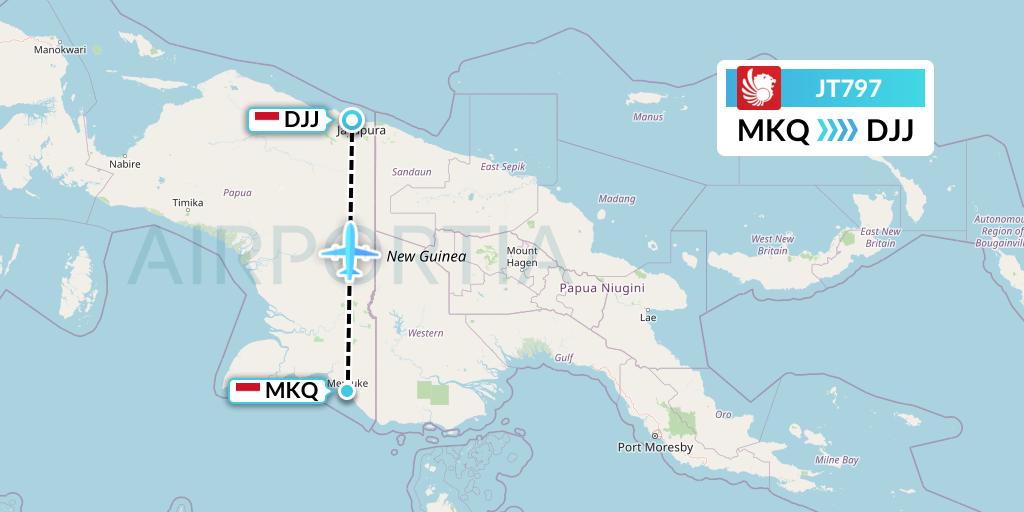 JT797 Lion Airlines Flight Map: Merauke-Papua Island to Jayapura