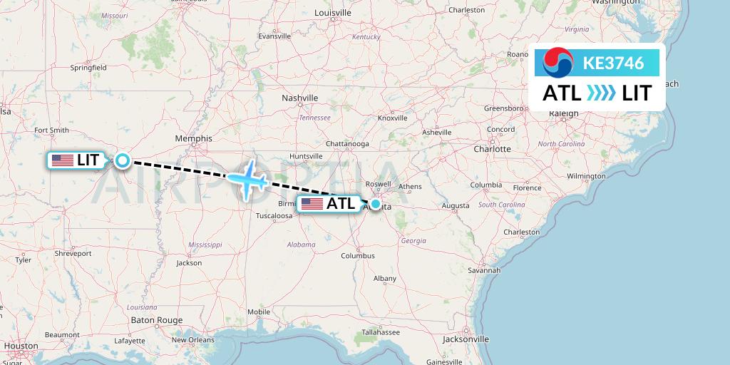 KE3746 Korean Air Flight Map: Atlanta to Little Rock