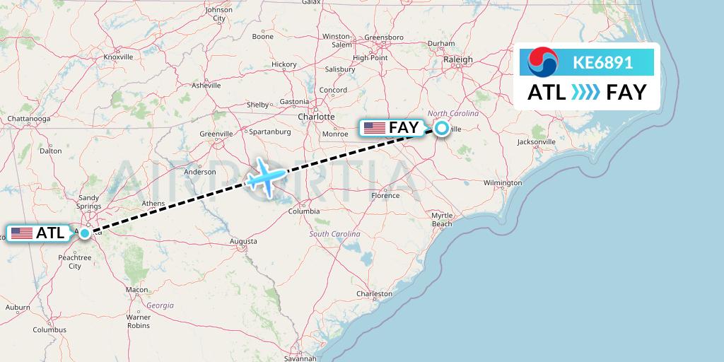 KE6891 Korean Air Flight Map: Atlanta to Fayetteville