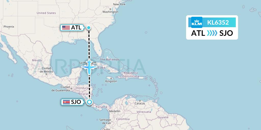 KL6352 KLM Flight Map: Atlanta to San Jose