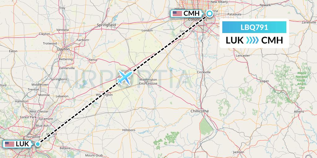 LBQ791 Quest Diagnostics Flight Map: Cincinnati to Columbus