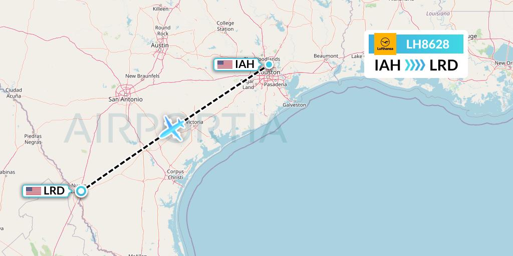 LH8628 Lufthansa Flight Map: Houston to Laredo