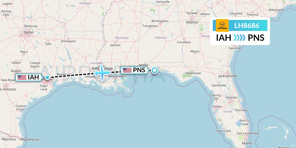 LH8686 Lufthansa Flight Map: Houston to Pensacola