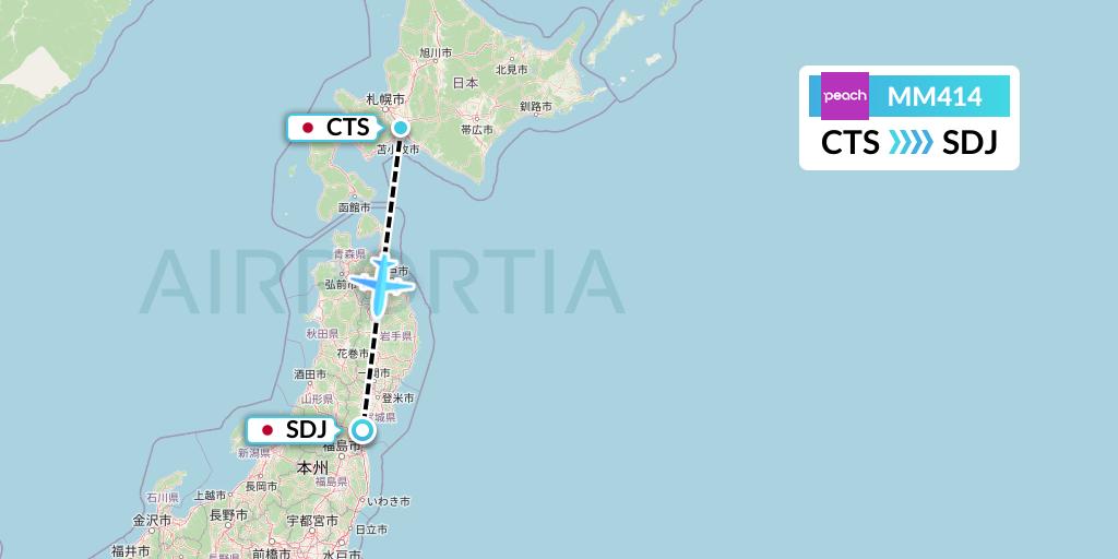 MM414 Peach Aviation Flight Map: Sapporo to Sendai