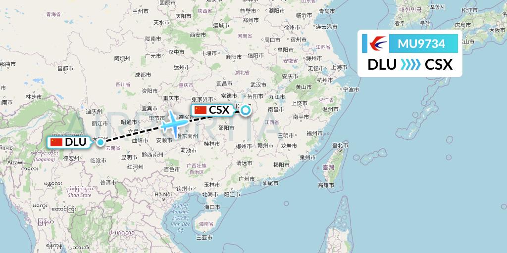 MU9734 China Eastern Airlines Flight Map: Dali to Changsha